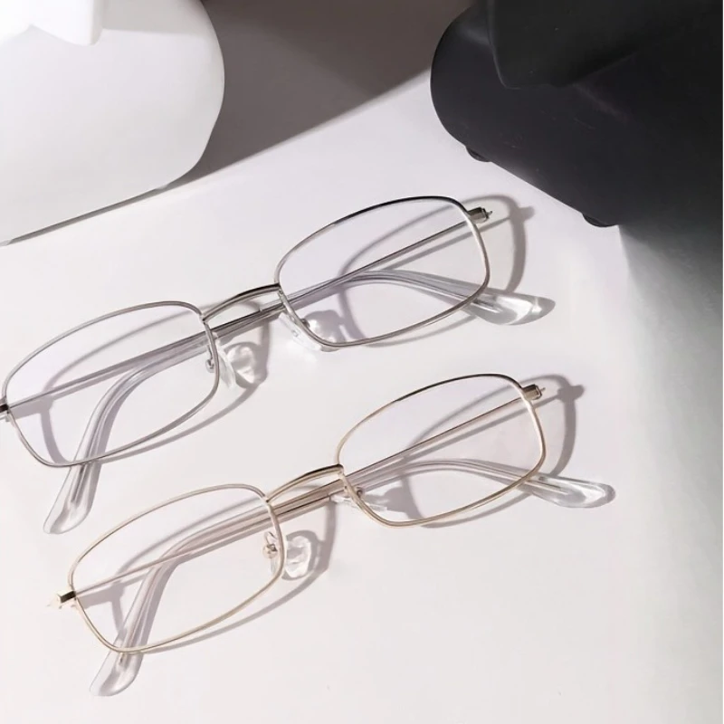 2 Stück Neue Retro Quadratische Kleine Brillengestelle für Damen Anti-Blaulicht-Brille Neue Mode Y2K-Stil Brillengestell