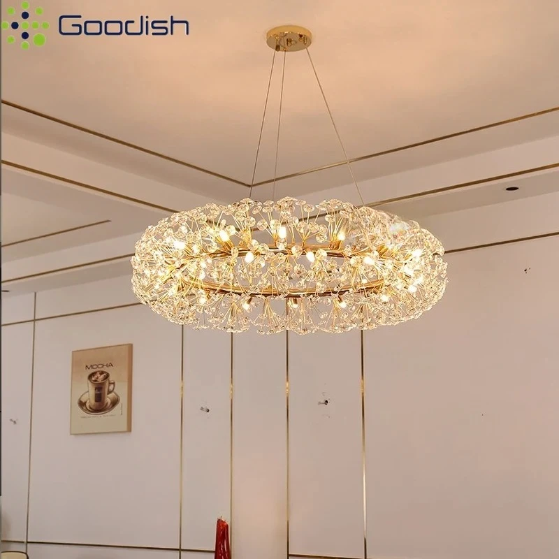 الفاخرة الحديثة الذهب الهندباء كريستال حلقة أضواء السقف مصباح معدني معلق لغرفة المعيشة غرفة نوم الطعام ديكور المنزل الثريا