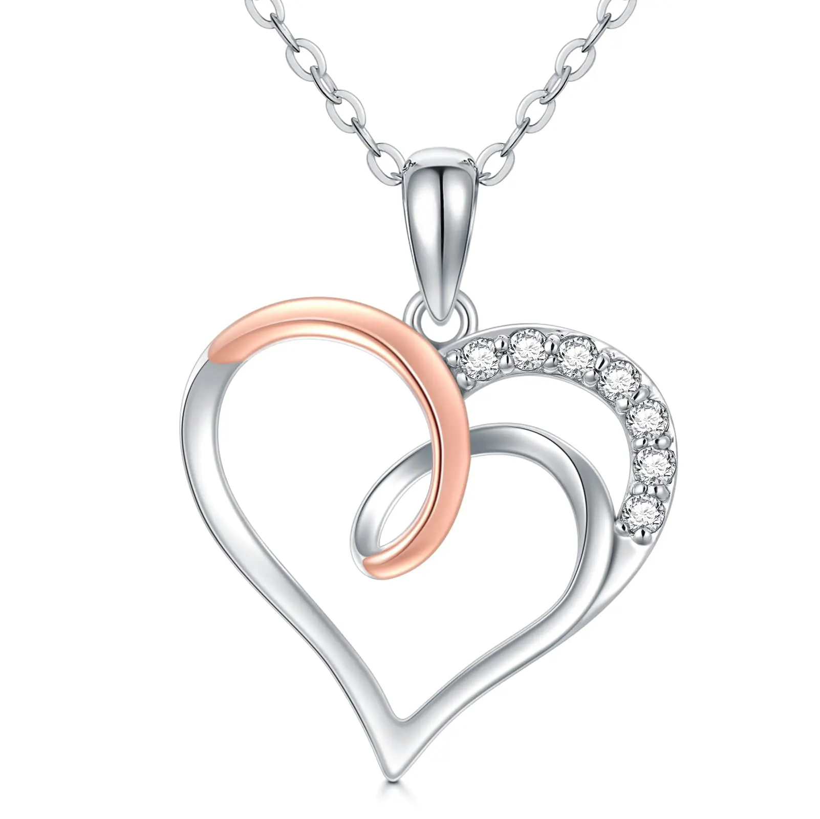 YFN White Gold Heart Necklace for Women14K Real Gold Double Hearts Pendant Necklace Jewelry Gifts for Mom Wife Girlfriend