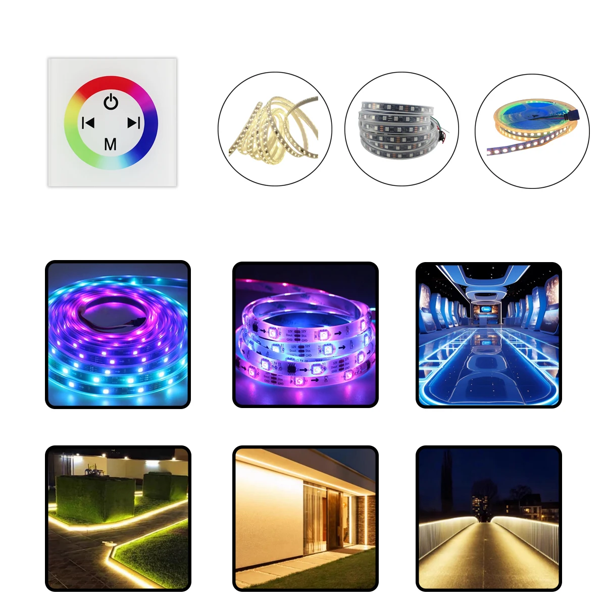 86-Type Touch Glass Panel LED Controller - RGB Dimmer for Strips & Panels