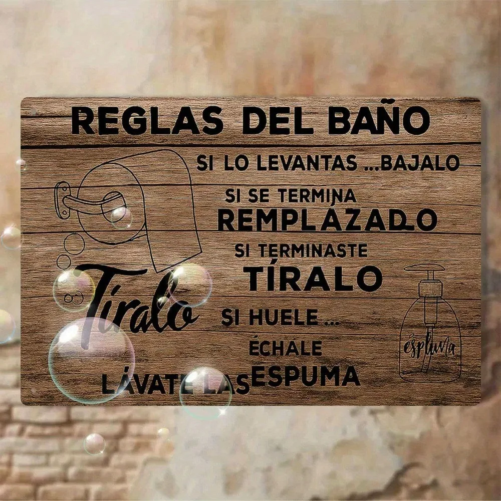 Letrero de pared de Metal español, reglas de baño, placa Vintage, decoración de baño Retro de 7,8x11,8 pulgadas