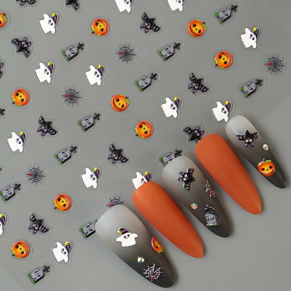 1/5/10pcs Zucca Fantasma Pipistrello Adesivi Per Unghie 5D In Rilievo Halloween Unghie artistiche Adesivi Manicure FAI DA TE Decorazione autoadesiva Decalcomanie