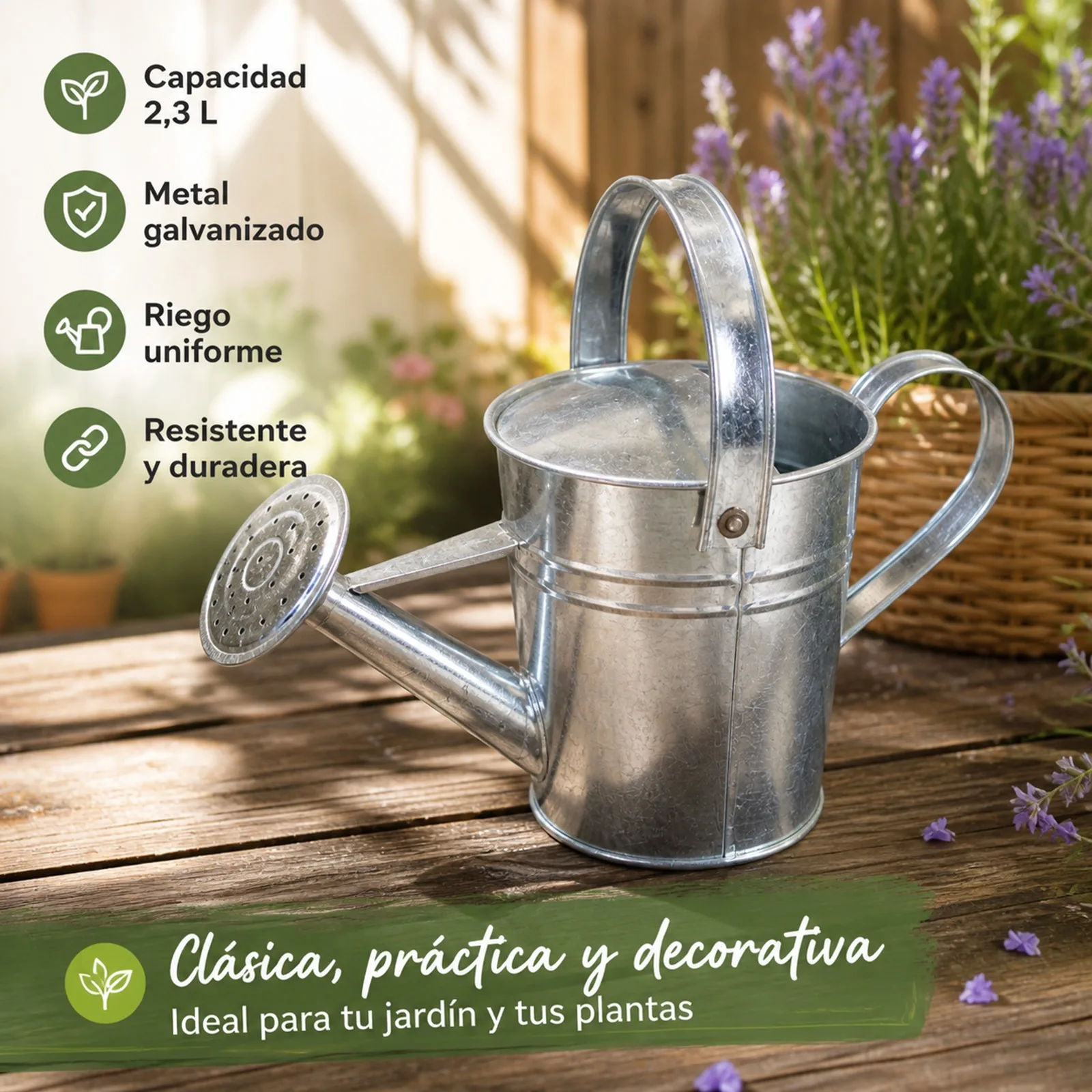 Arrosoir en métal galvanisé 2,3L / 5L Classique pour jardin, arrosage uniforme des plantes et des fleurs, durable avec poignées ergonomiques pour une utilisation intérieure et extérieure