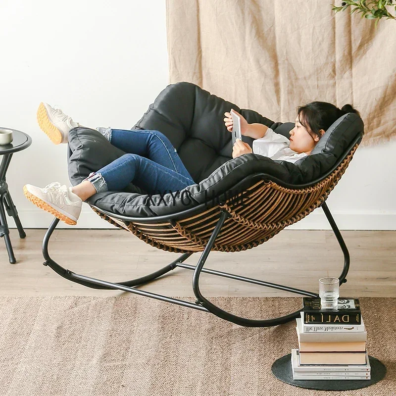 Leisure Rattan Rocking Chair Rattan Woven Lazy Adult Rocking Snap Chair Nordic Balcony Home Recliner