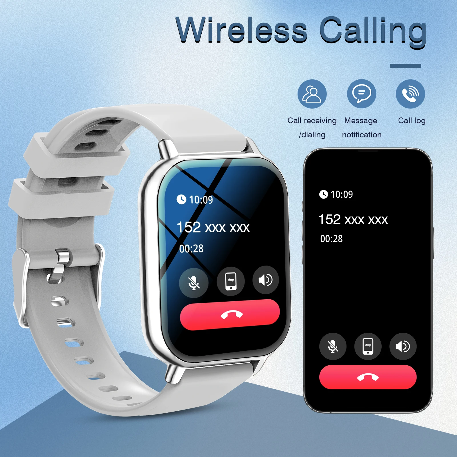 Smart watch, wireless call, message reminder, pedometer watch, 2.01 inch touch screen, suitable for Android/iPhone