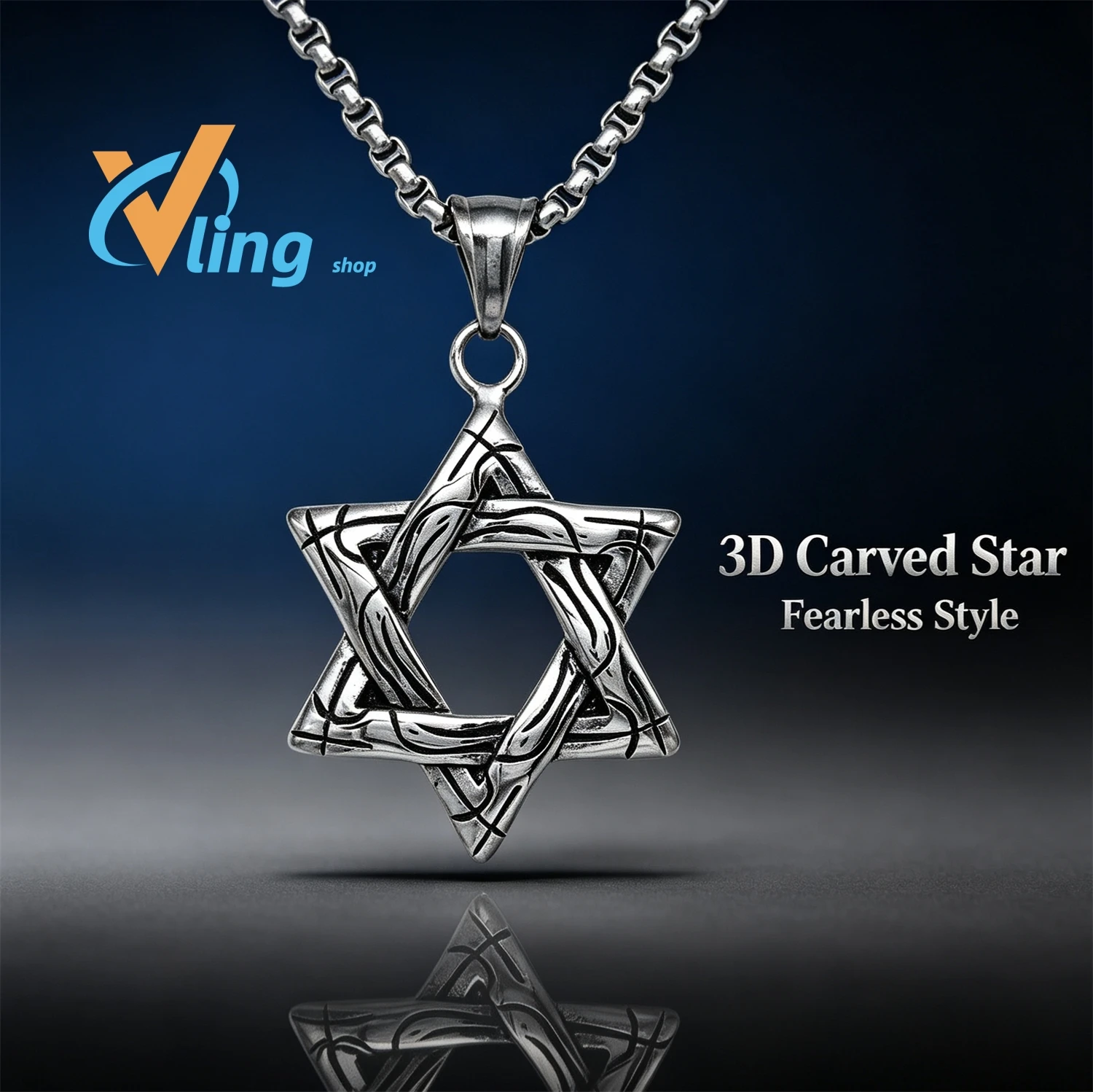 Vintage David Star Pendant Necklace Men Retro Hollow Hexagram Box Chain Punk Fashion Jewelry Gift