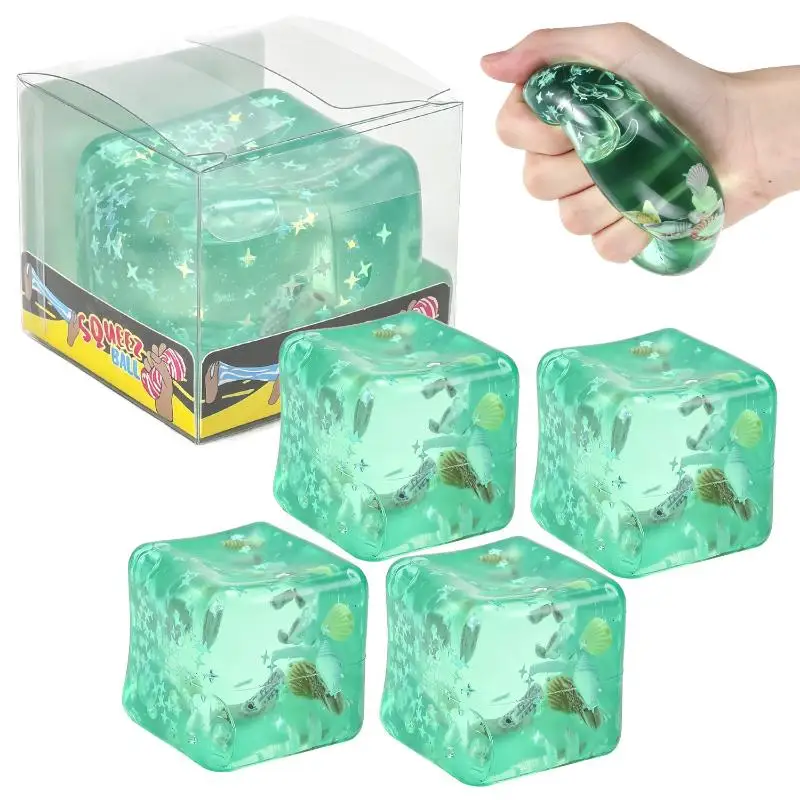 Cute Ocean Ice Cube Stress Ball Soft Maltose Squeeze Fidget Toy with Seashell for Kids After School Play