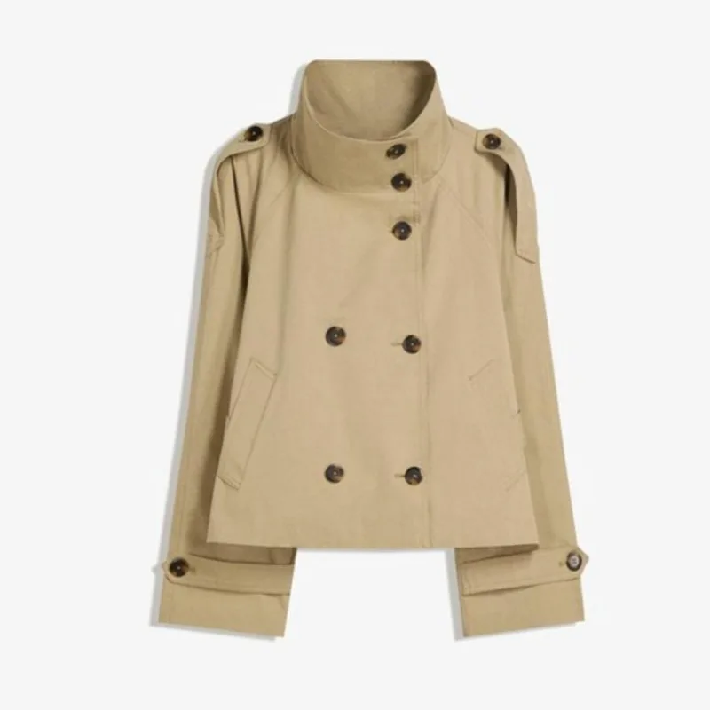 

Classic Short Trench Coats Women Autumn Double-breasted Belted Windbreaker Demi-season Jacket Women Elegant Office Lady Clothes