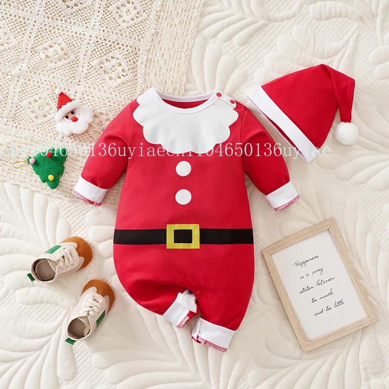 

Christmas 100% Cotton Father Christmas 2PCS Costume and Hats Onesie Baby Boy Girl Long Sleeve festival jubilant Autumn New Party