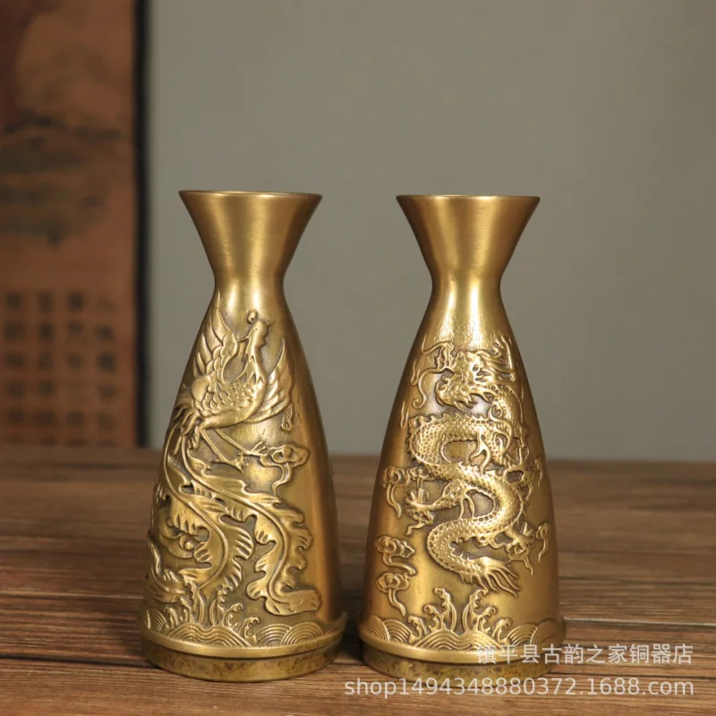 

Медный вазон-разделитель «Дракон и Феникс» с орнаментом из сливы, орхидеи, бамбука и хризантемы, медная посуда, высокое декоративное изделие