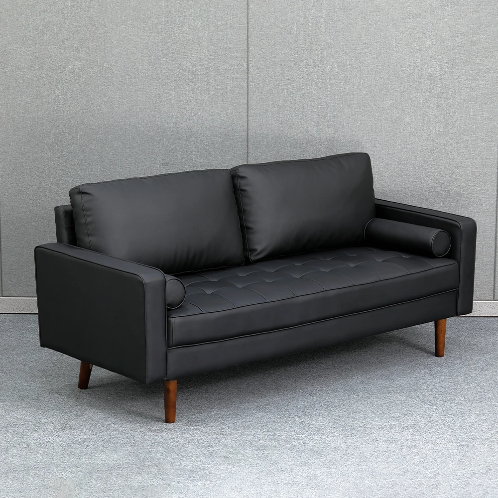 

Luxury Black Leather Office Sofa for Reception Modern 2 Seater Hotels Lounge Couch Furniture