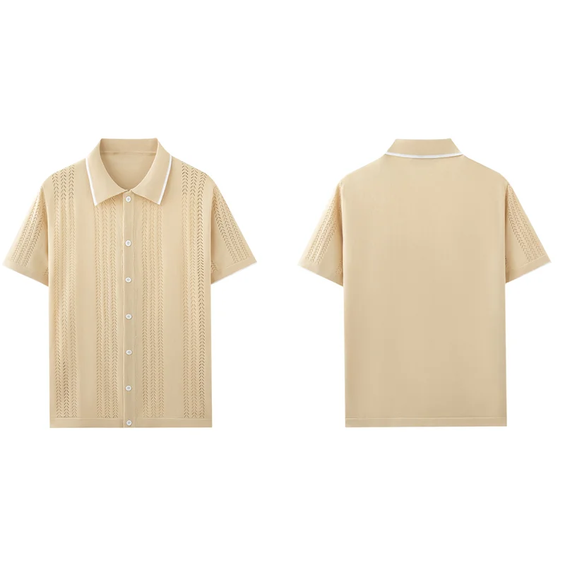 

ABRT-Men's Summer Casual Thin Button Business Sweater Retro Short Sleeve Casual Beach Tops