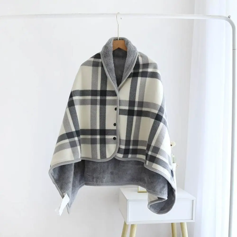 Winter Multi-function Shawl Blanket Flannel Keep Warm Wearable Blankets with Button Thick Scarves Thick Plaid Blanket