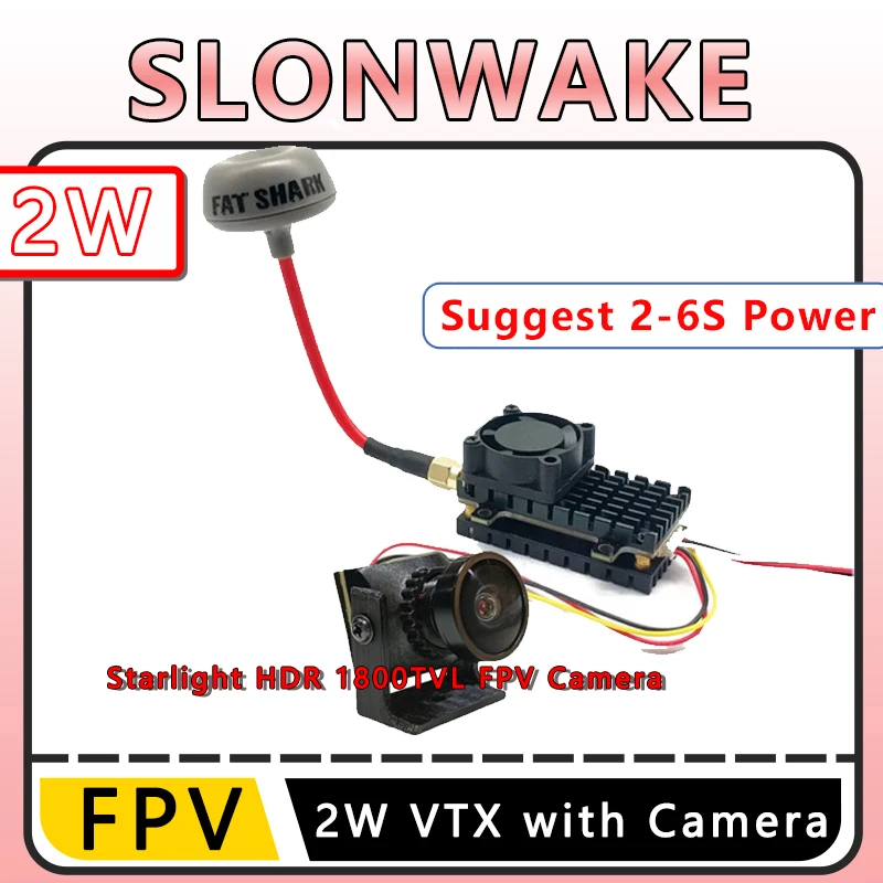 SLONWAKE Low Latency 5.8G 1.6W VTX 48CH 25mw/200mw/800mw/1000mw/1600mw and Cmos 1800TVL 2.1mm Lens PAL Camera