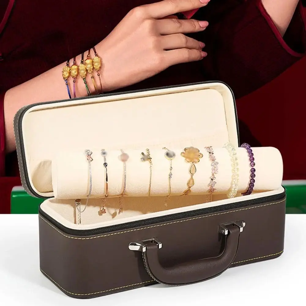 Vintage Watch Display Box PU Leather Compact Bracelet Storage Boxes with Handle Thickened Wristwatch Holder Jewelry Storage