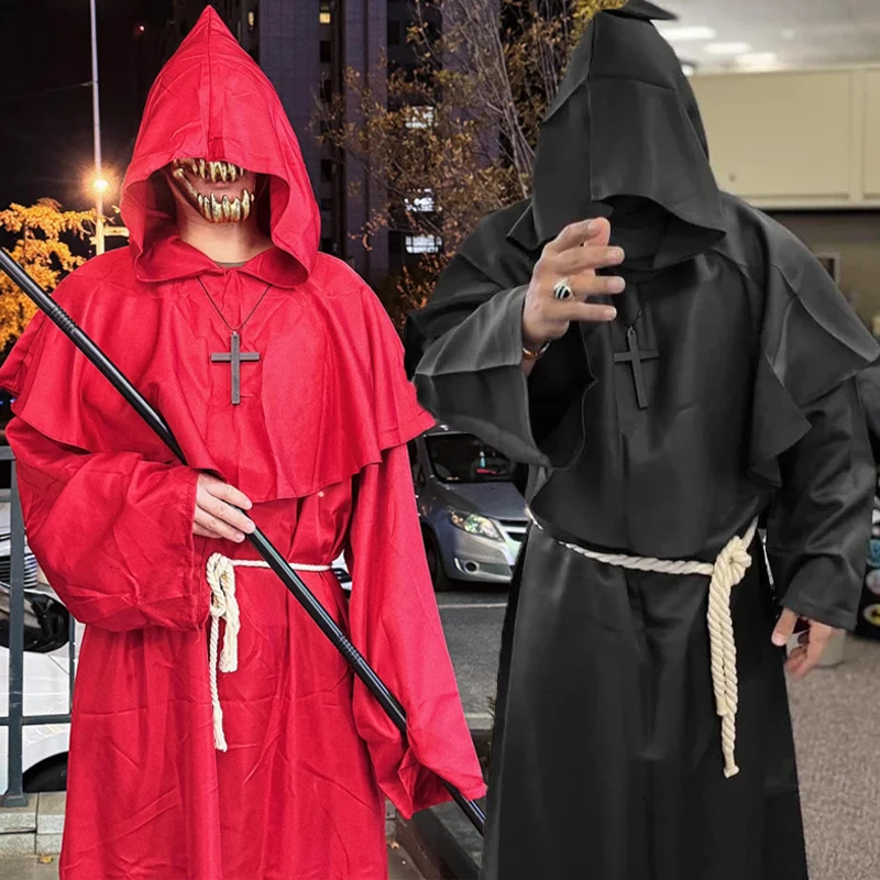 زي الهالوين التأثيري كاهن القرون الوسطى العراب الكاهن الذكور رداء عباءة مقنعين البدلة الراهب رداء الساحرة الأوروبية والأمريكية #1