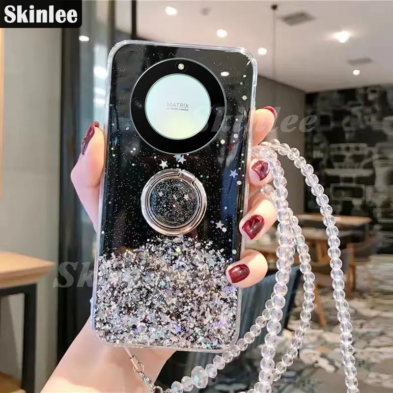 Skinlee Case For Honor Magic5 Lite 4G 5G Glitter Bling Sequins Case Sky Clear With Ring Stars For Honor Magic 5 Lite Cover