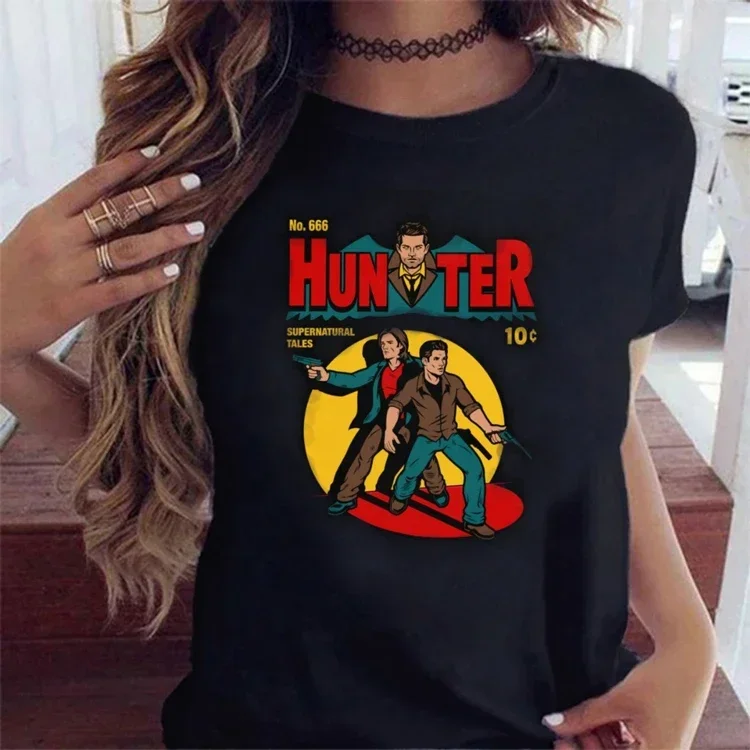 2024 New Women's Supernatural TV Graphic T-shirt Summer Rock Hip Hop Street Style Harajuku Short Sleeve Retro T-shirt