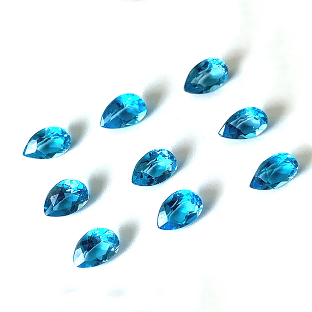 10pcs A Lot Natural Topaz Swiss Blue Semi-precious Stone Facted Pear 5x8mm Natural Topaz Swiss Blue Eye Clean Loose Gemston