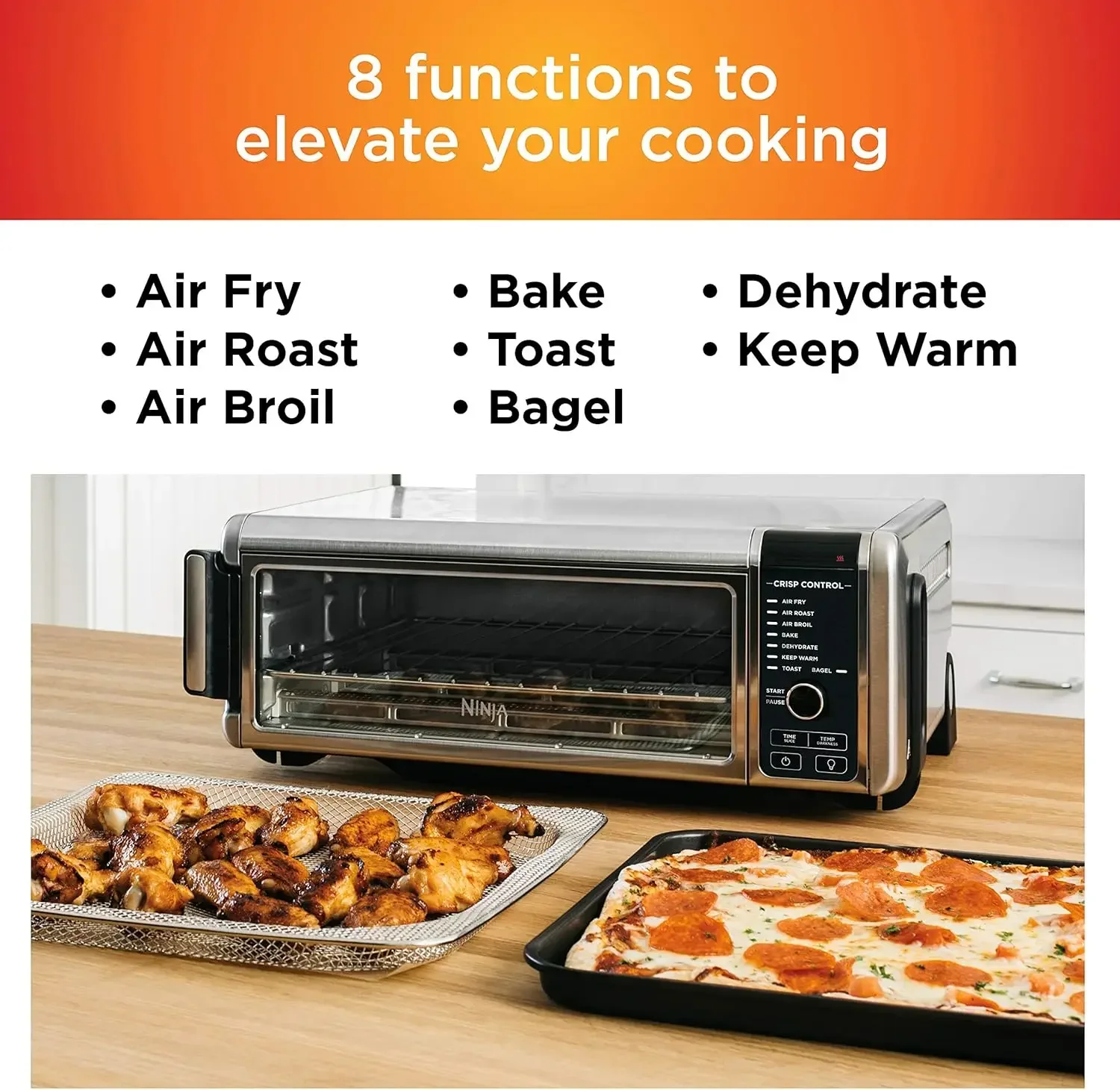 Forno de bancada digital Air Fry Ninja SP101 com funcionalidade 8 em 1, capacidade dobrável para cima e longe para espaço de armazenamento, com ar