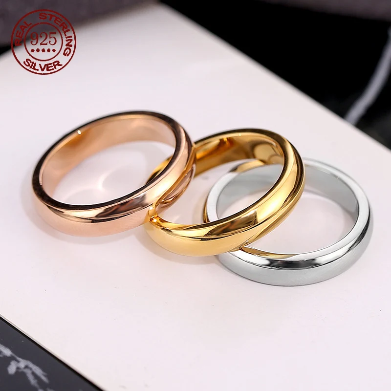 Luxury S925 Sterling Silver Rings Simple Argent 925 Rings For Women Men Solid Silver Jewelry