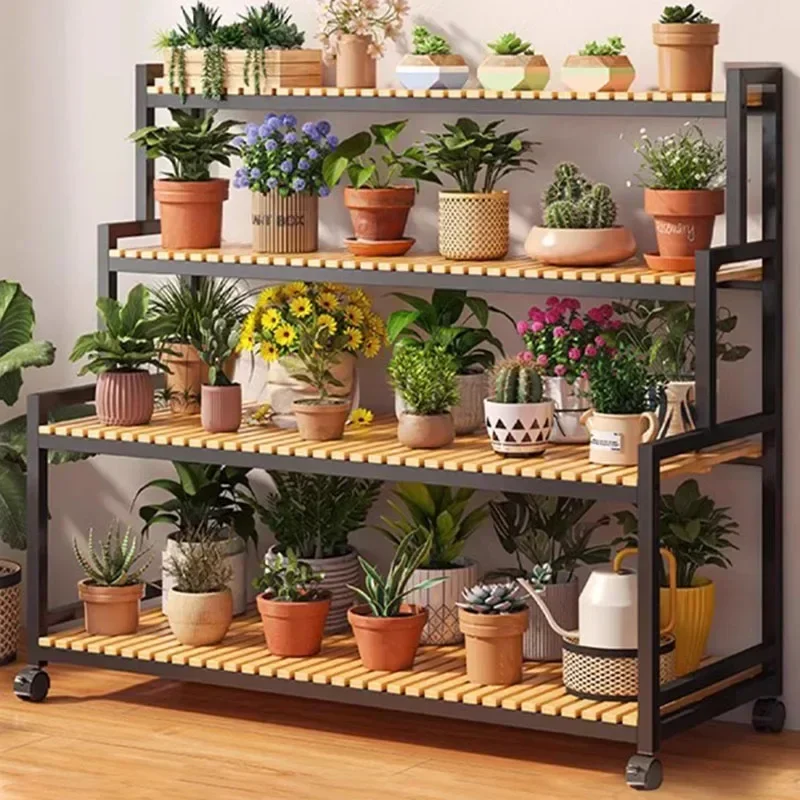 Luxury Flowers Plant Shelf Bamboo Tiered Outdoor Floor Plant Shelf Universal Corner Estante Para Plantas Balcony Furniture