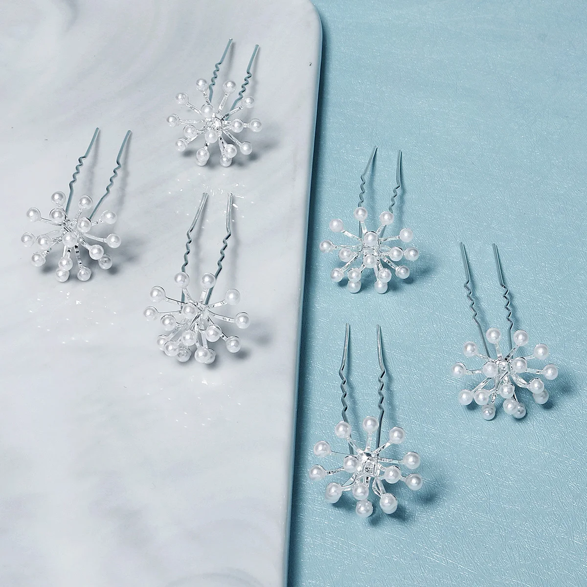 6PCS Beliebte handgemachte Hochzeit Haarnadeln Braut Kristall Perle Blume Haarspange Braut Haarschmuck Zubehör – Detail 4