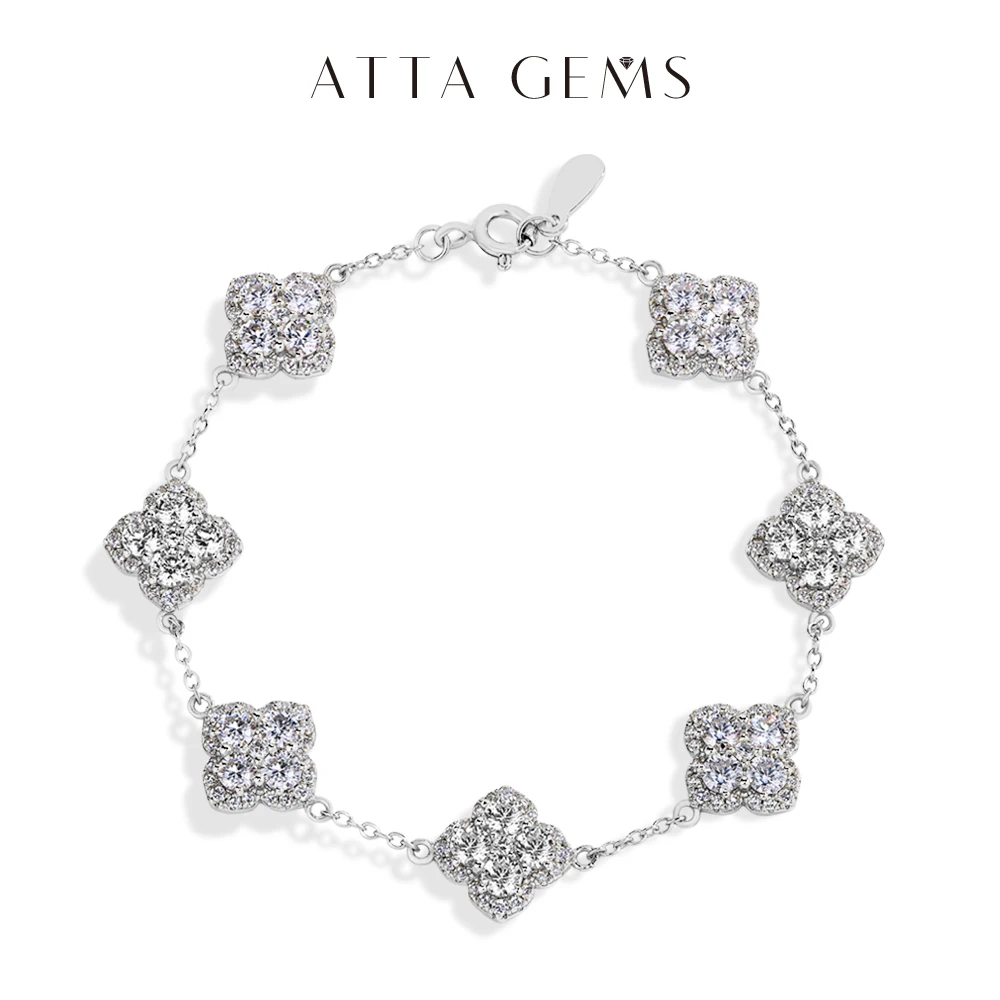 ATTAGEMS-pulsera de diamantes de moissanita completa DVVS1 para mujer, de Plata de Ley 925, chapada en oro, joyería de compromiso de la suerte,