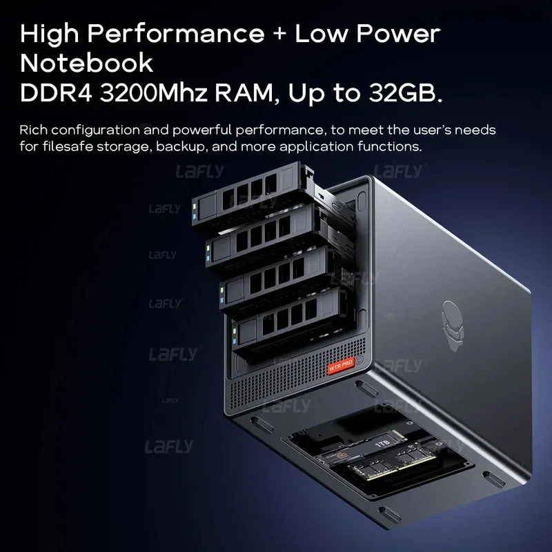 كمبيوتر AOOSTAR WTR PRO Mini مع 4 NAS bays AMD Ryzen 7 5825u 4C/4T، حتى 3.60 جيجا هرتز، يدعم محركات الأقراص الصلبة 2.5/3.5 بوصة * 4، NVME SSD * 1