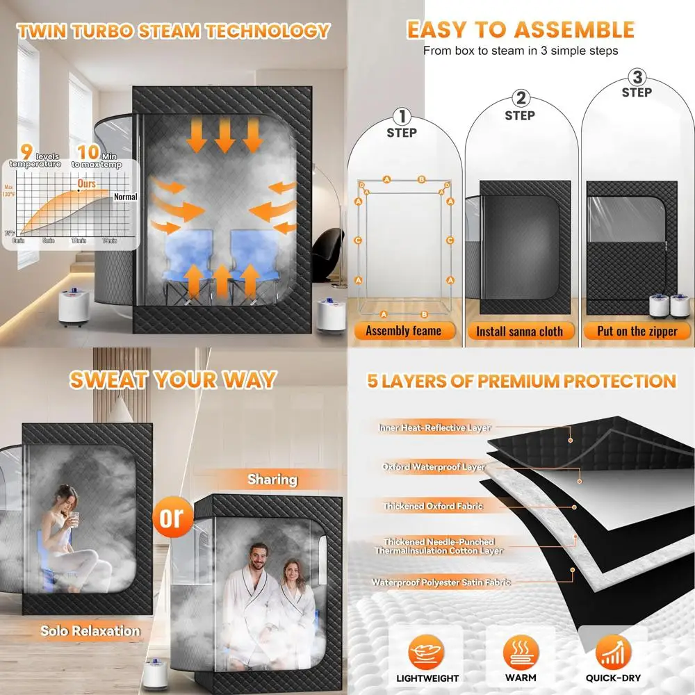 

Manastin 2 Person Portable Steam Sauna or Home, 1 or 2 Person ull Body Home Spa with 2 oldable Chairs,9 Levels o Sauna Tent with