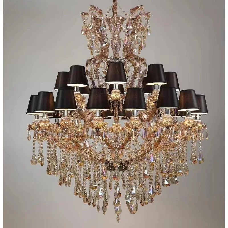 Modern Chandelier D100cm H855cm Large Champagne 24l Candle Crystal Chandelier Light Lustre For Lobby Hotel Project