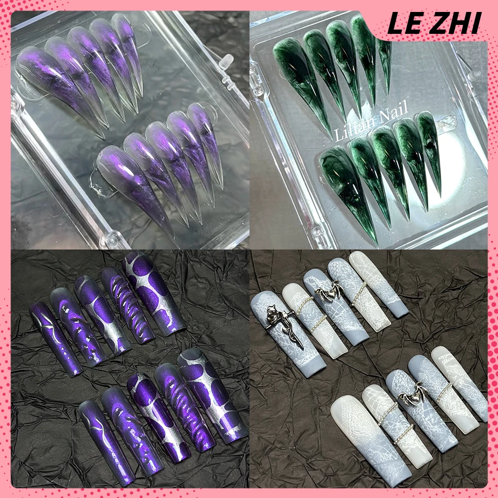 

Handmade Shining Colorful Cat Eyes Dragon Shape Claw Press On Nails Spice Girl Sequins Gradients Reusable Acrylic Fake Nail