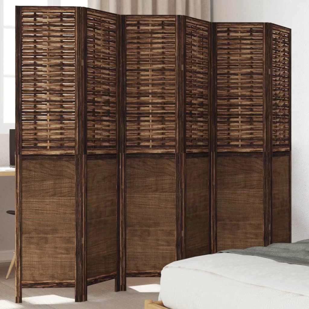Vidaxl Dark/Brown Room Divider Panels Solid Wood Paulownia Privacy Screen,Blackout Screen,Interior Size 6