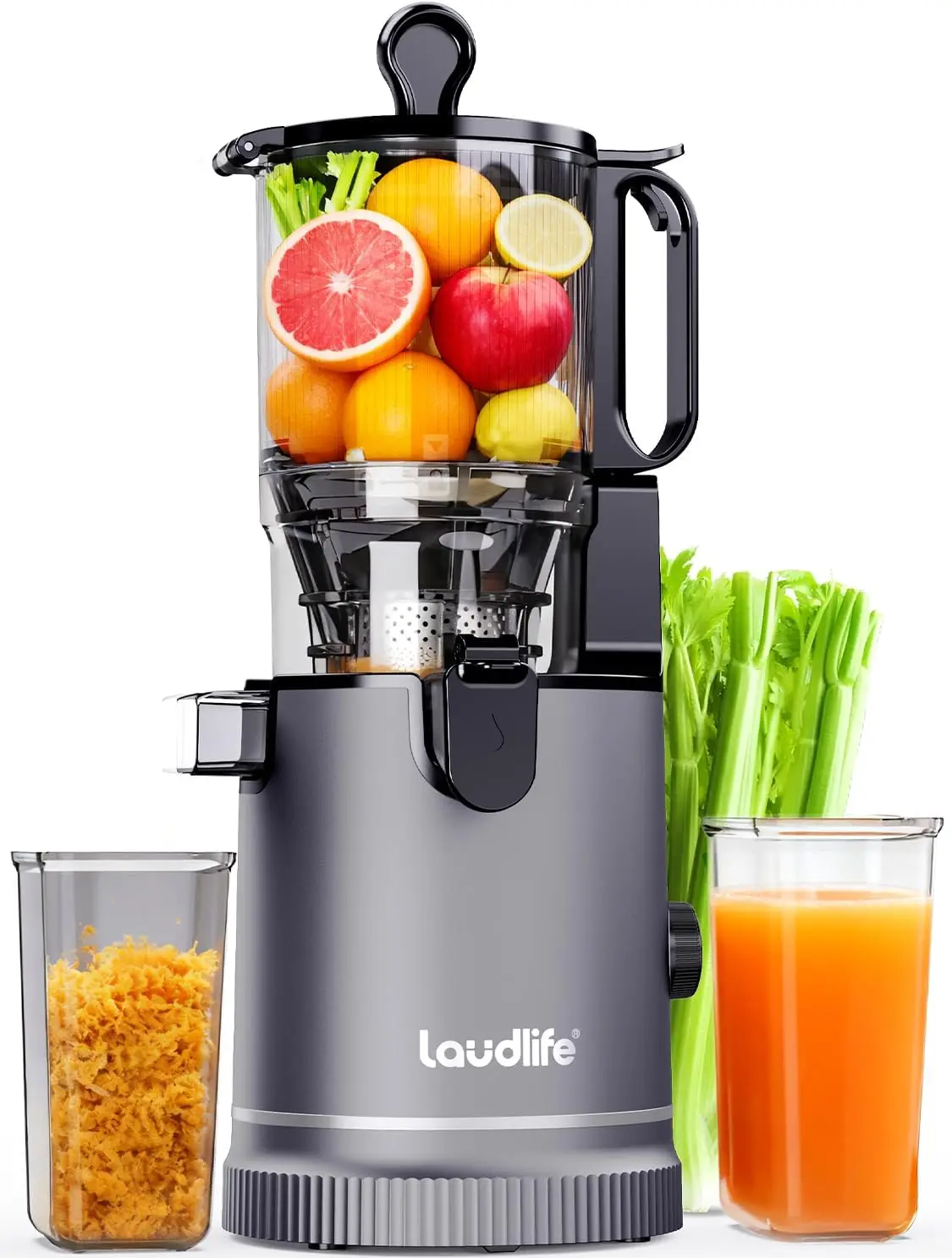Cold Press Juicer Machine with 5.9 Inch Wide Feed Chute, 100oz Capacity Integrated Hopper and Strainer, BPA Free Easy Clean Slow Masticating Juicer for Whole Fruits and Vegetables