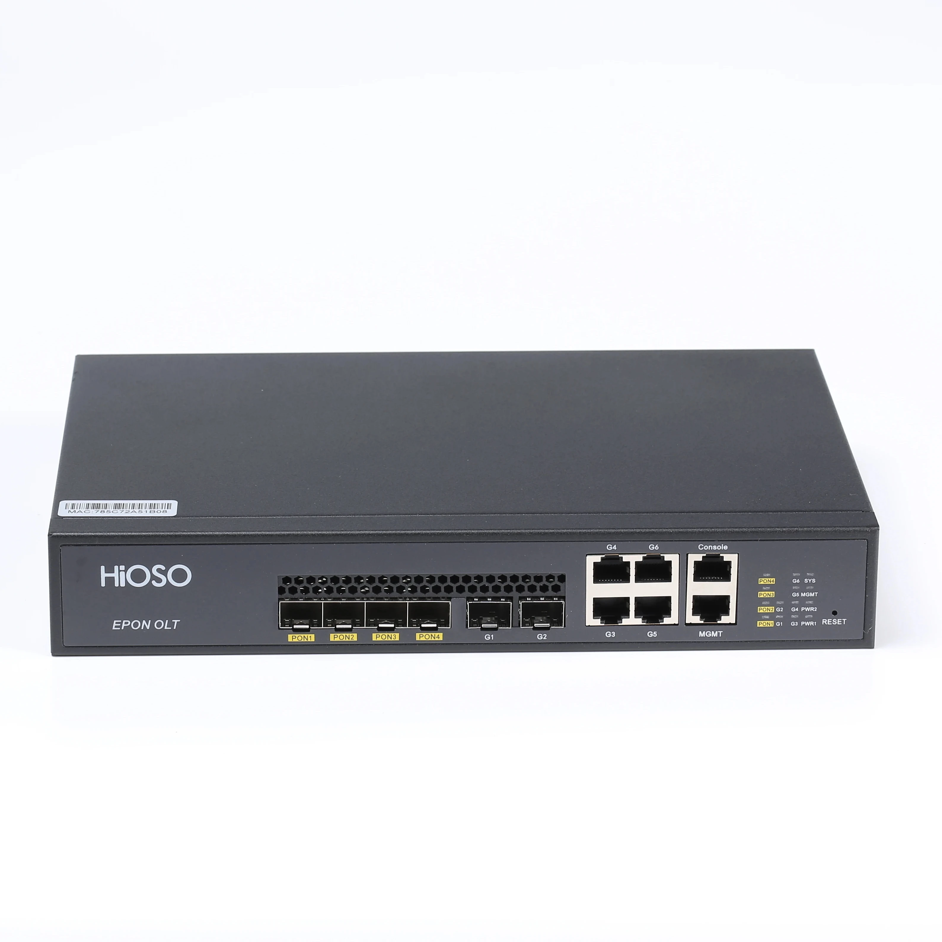 HiOSO Mini Pizza Box EPON OLT 2 x 1000M SFP ports, 4 x 1000M LAN uplink ports 1AC+1DC power supply with 4 x px20+++ PON modules