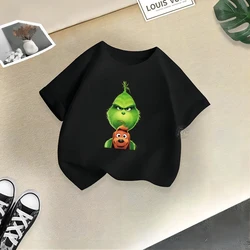 Disney Summer Comfort 100% bawełniane niegrzeczne chłopięce dziewczęce t-shirt Grinch kreatywny nadruk Street Y2K casualowe bawełniane chłopięce dziewczęce Top