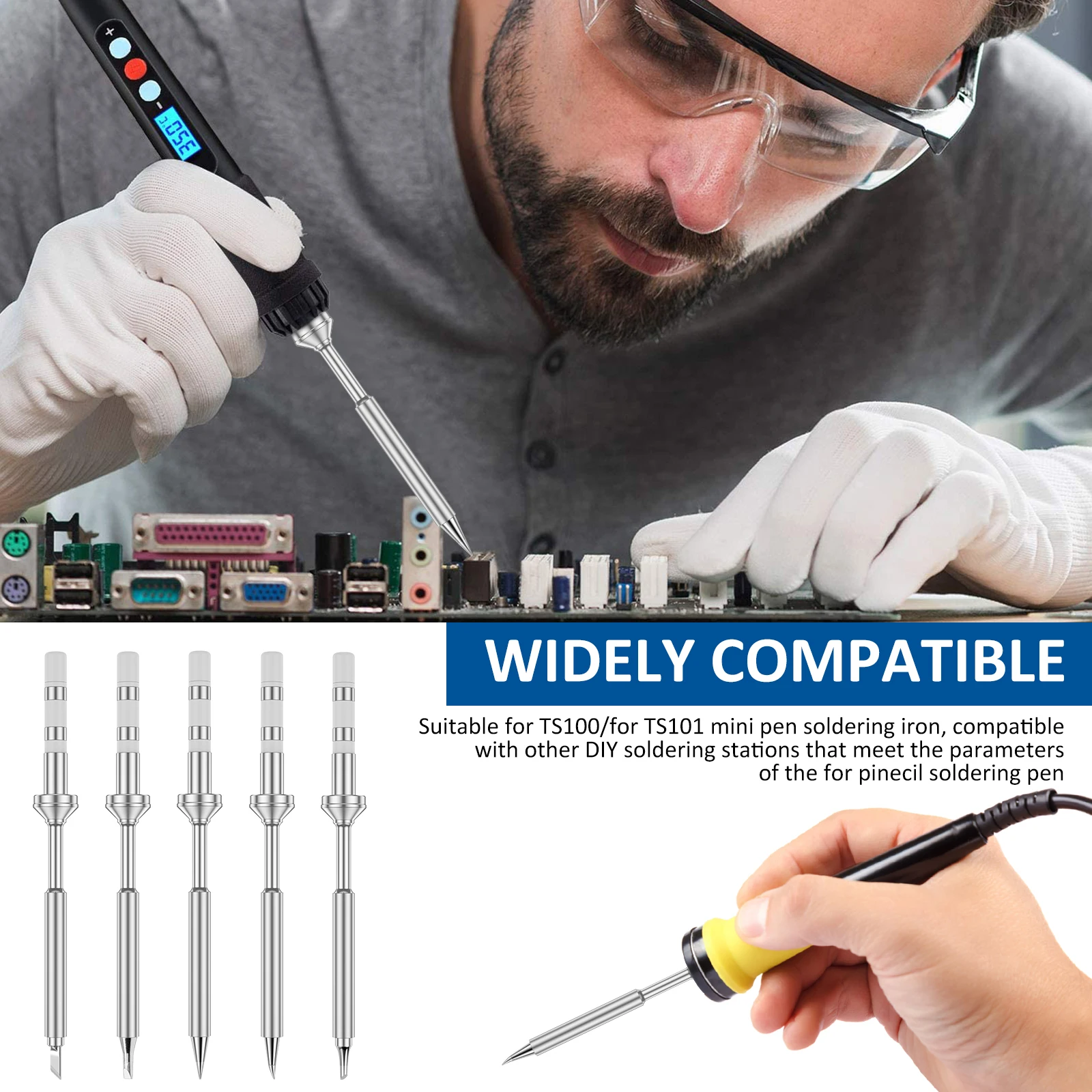 5 個のはんだごてチップセット TS100/TS101 用急速加熱サーモスタットはんだごて交換チップ電子修復ツール