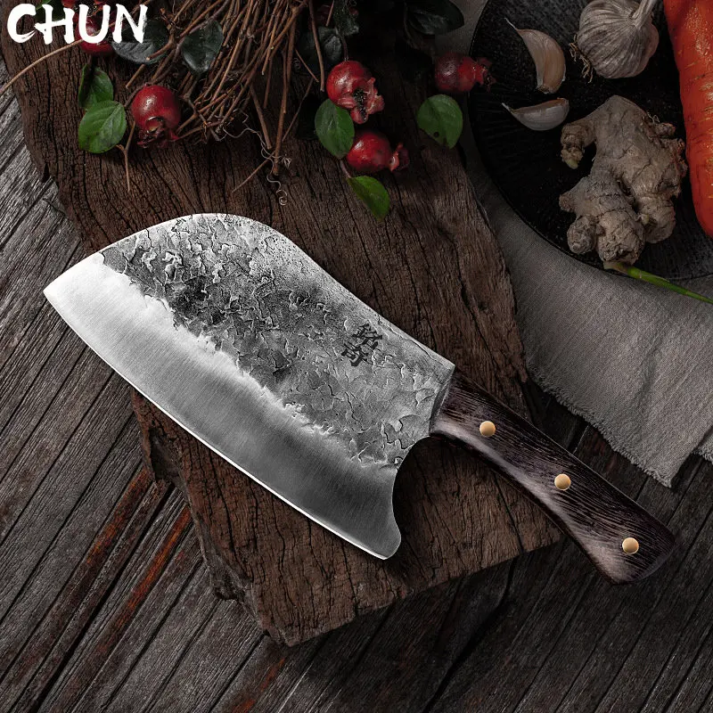 CHUN Traditional Handmade Forged Kitchen Knife Hammer Stainless Steel Chef's Chopper Cooking Knives Wooden H Meat Slicer Butcher