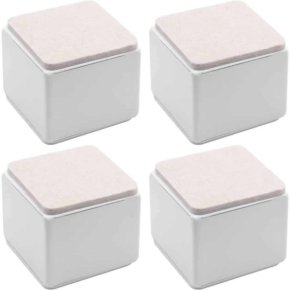 

4 Pcs Self-Adhesive Furniture Bed Risers, Square Heavy Duty Carbon Steel Table Sofa Risers Adds 2 Height with Felt Pad,White