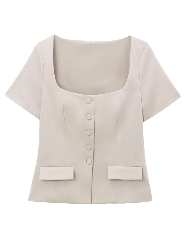 HXAO Women\'s Vest Square Neck Top Fashion Woman 2024 Tanks Camis Female Vests Top Outerwears Short sleeve Ladies Waistcoat