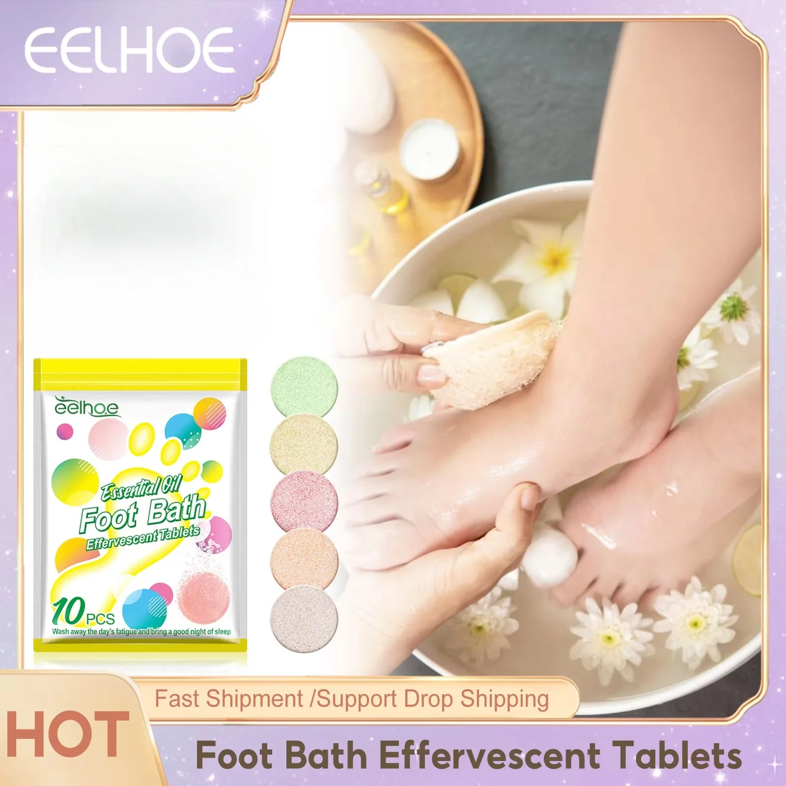 Insomnia Improvement Foot Bath Instant Effervescent Tablets Anxious Soothing Promote Sleep Quality Foot Spa Herb Foot Care 10pcs