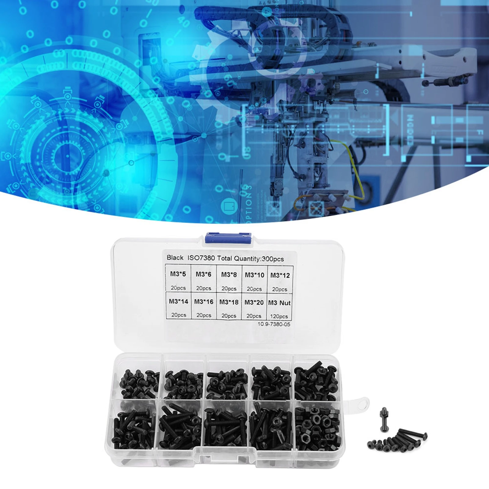 300 Stück M3 Schwarz 10,9 Grade Halbrundkopf Innensechskantschraube Bolzen Mutter Sortiment Kit