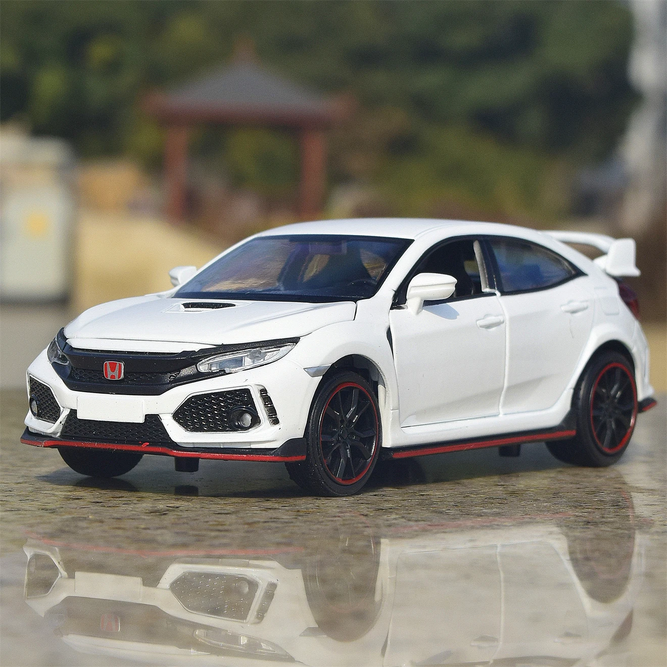 Honda Civic Type R JDM Simulation Diecast & Toy Vehicles Sounds & Light Pull Back Car 1:32 Alloy Collection Model Birthday Gifts
