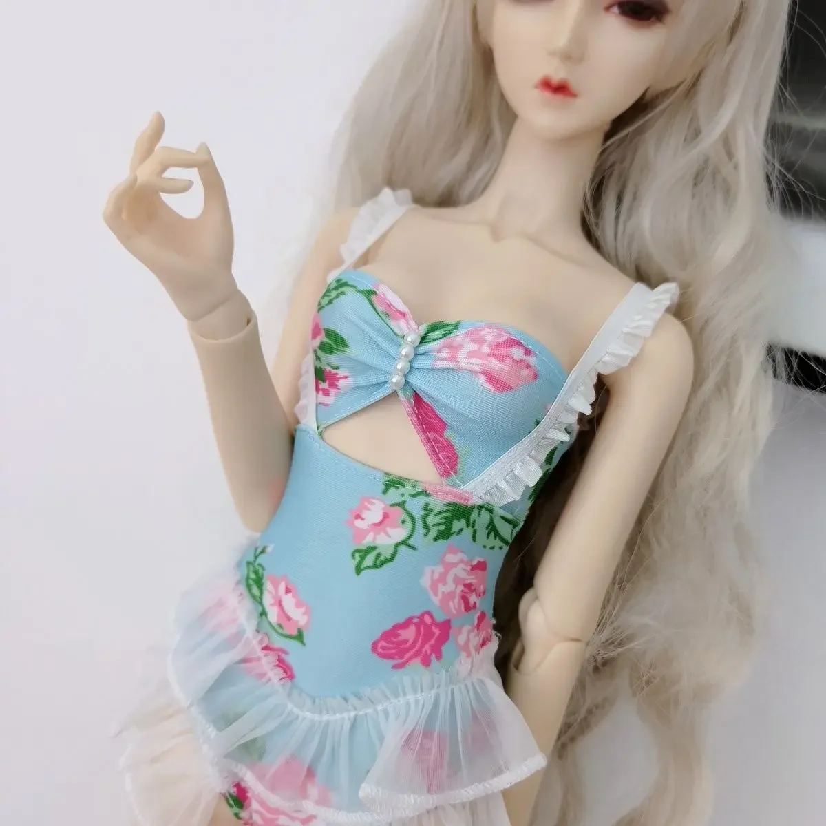 (Customized) 60cm Doll Clothes for 1/3 Bjd Doll Swimsuit One Piece Flower Ruffle Edge Girl Toy Dress Up Gift Doll Accessories