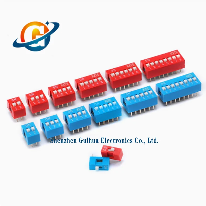 10pcs toggle switch 1P 2 3 4 5 6 7 8 9 10 positions 2.54mm foot distance dial code red blue
