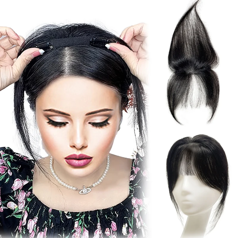 10 pouces 100% cheveux humains naturel 3D français frange pièce couverture gris et augmenter le Volume des cheveux pour amincissement Extension de cheveux Topper