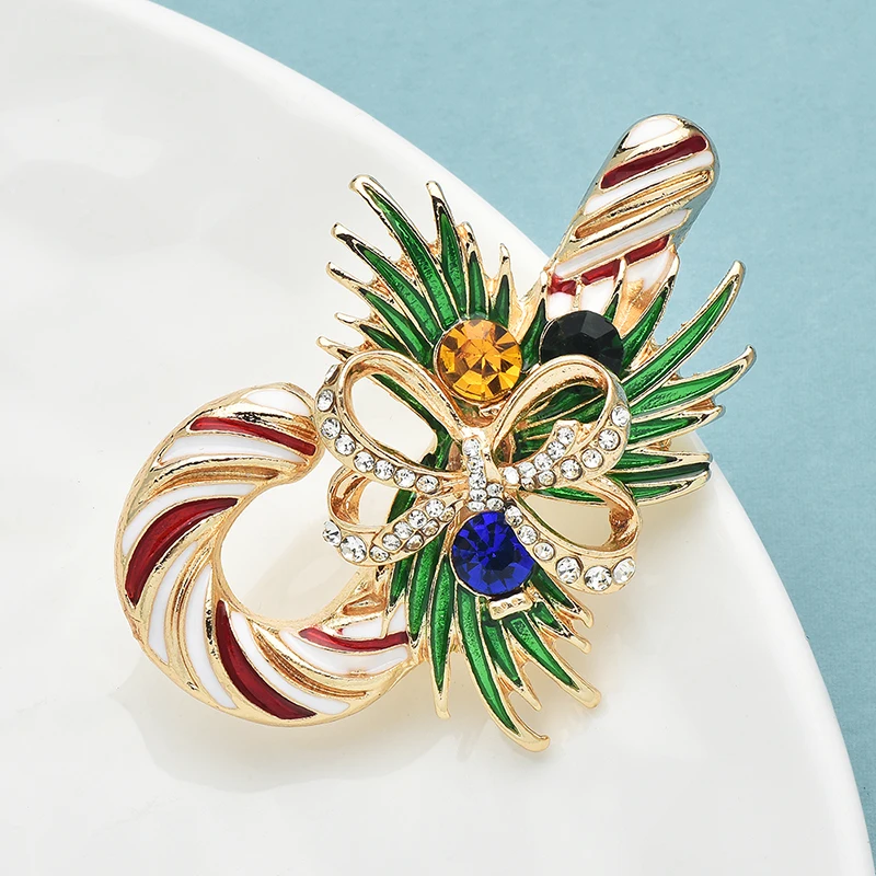 Wuli&baby Enamel Candy Rod Brooches Pins For Women Christmas New Year Bow-knot Party Brooch Gifts