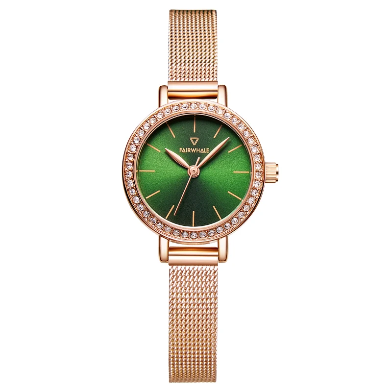 Mark Fairwhale Luxury Women's Quartz Watch Red Dial Leather Strap Diamond Case Rose Gold Fashion Montre Femme