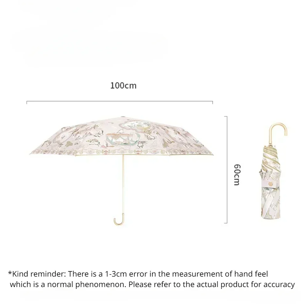 Folding Umbrella Gold Hook Handle Vintage Adult Wind Resistant Sun Umbrella Anti-Uv Sunshade Hand Movement Three Fold Umbrella