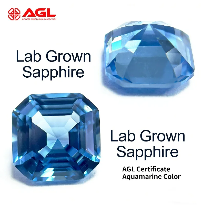 

Lab Grown Sapphire Aquamarine Color Asscher Shape DIY Jewelry Production Main Materials Selectable AGL Certificate